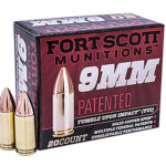 Fort Scott Munitions 9MM115SCVTPD Tumble Upon Impact (TUI)  9mm Luger 115 gr Solid Copper Spun 20 Per Box/ 25 Case *TPD-9 Coated